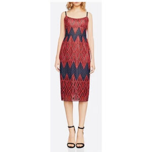 BCBG MAXAZRIA Red/Black Lace Midi Dress Sleeveless Size 8